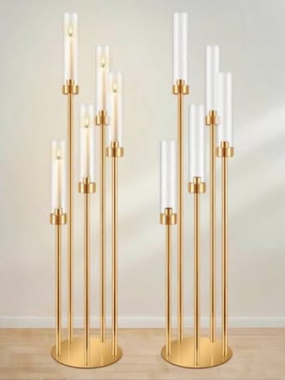 2Pcs Floor Candelabra Wedding Centerpieces Gold